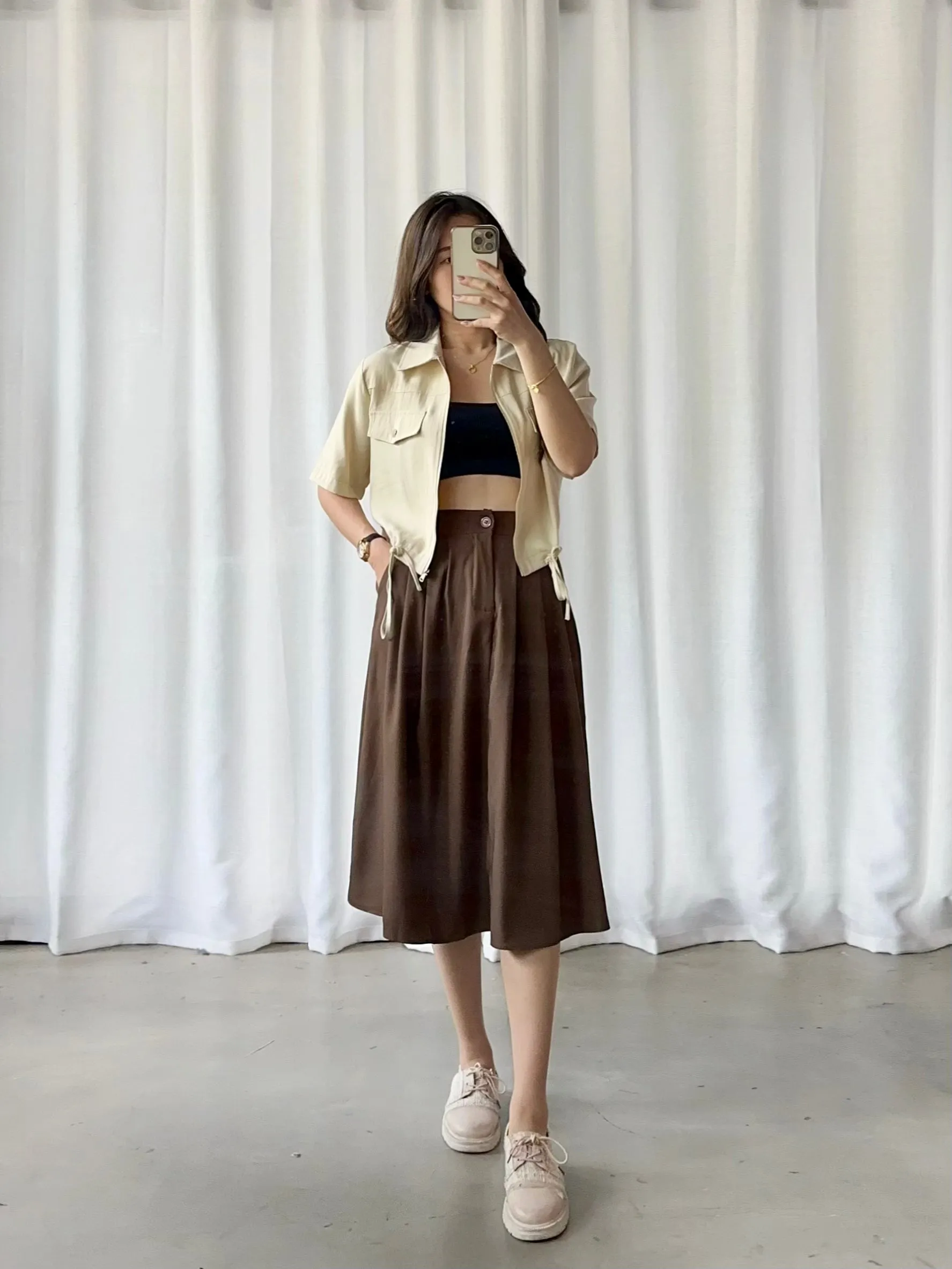 ACEWIN Front Pleated Midi Skirt (Free Size) 601302