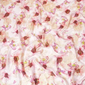 Baby pink Italian pure silk chiffon dirac with multicolor print and gold metallic lurex in floral design-D9373