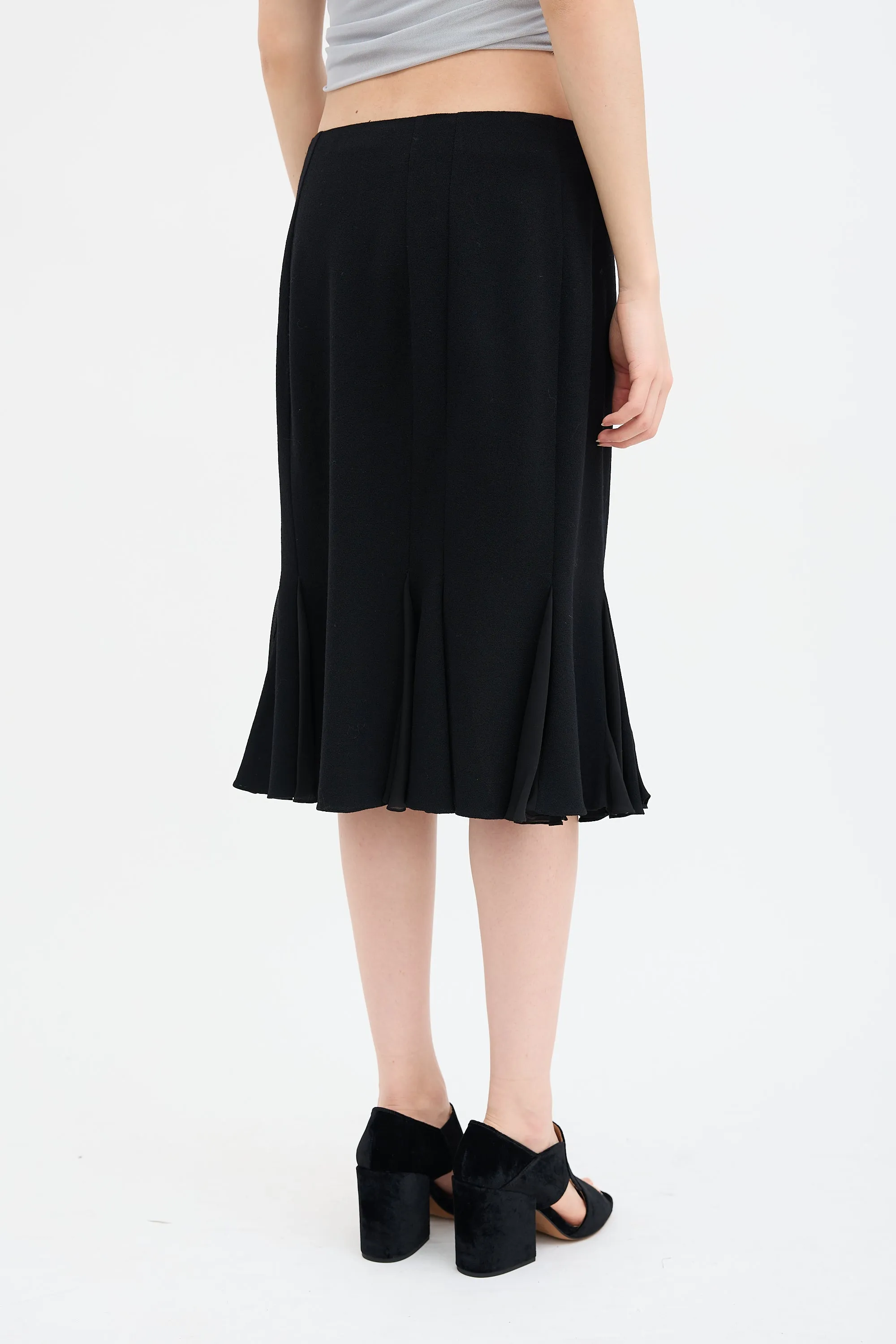 Black Wool Pleated Midi Skirt