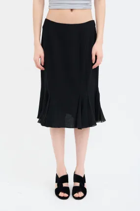 Black Wool Pleated Midi Skirt