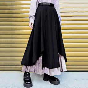 Chinese-Style Printed Asymmetrical Pleated Skirts Pants