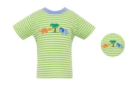 Claire & Charlie Boys Green Striped Dinosaurs Shirt