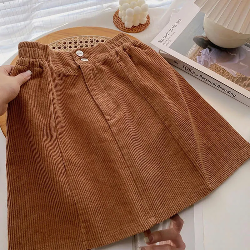 Corduroy Mini Skirt Elastic Waist