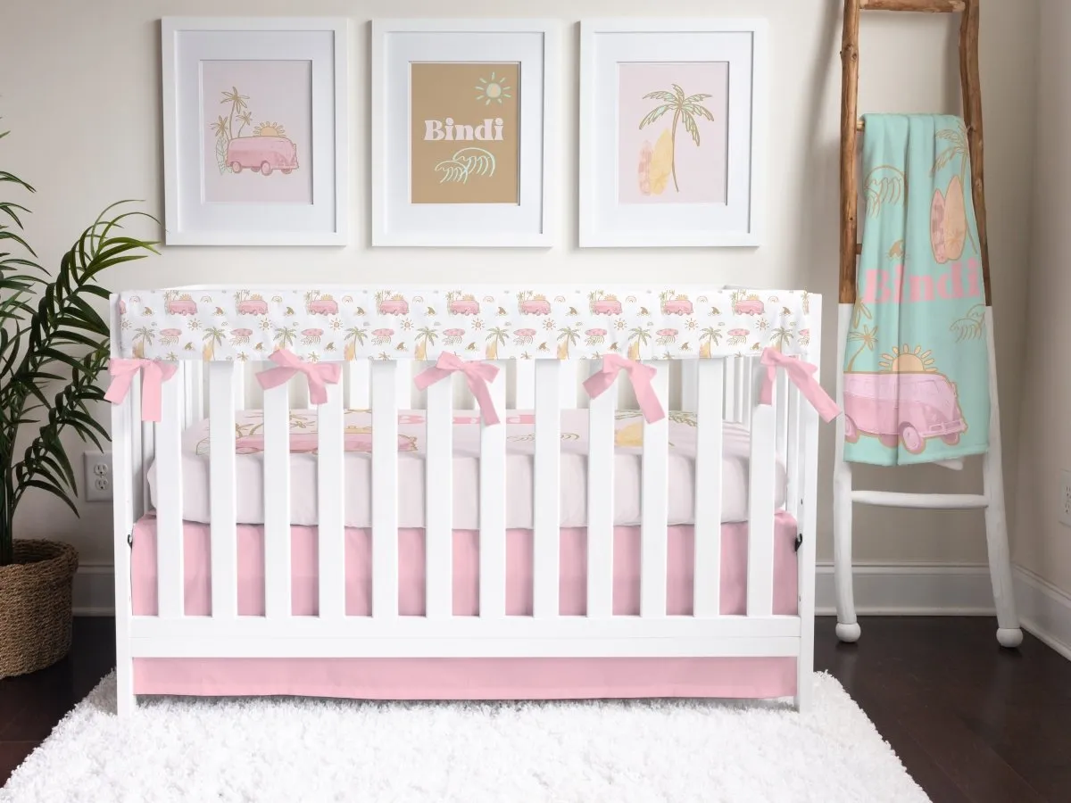 Crib Skirt | Ocean Surfer Girl Solid Pink