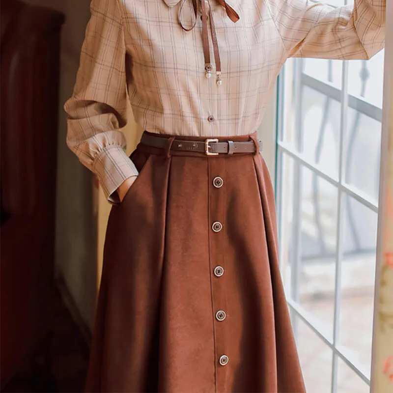 Dark Academia Brown Long Skirt