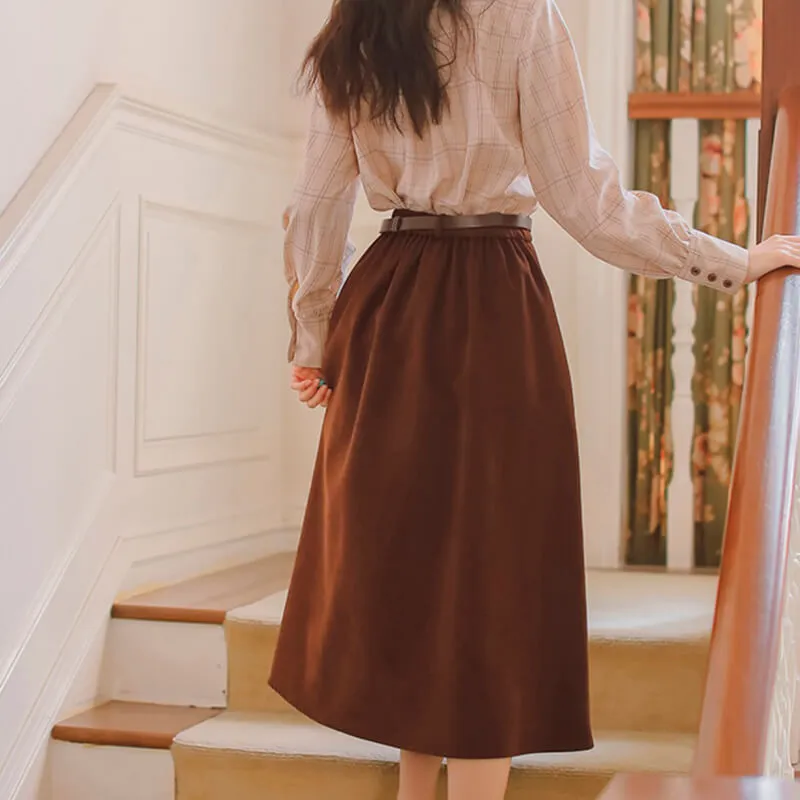Dark Academia Brown Long Skirt