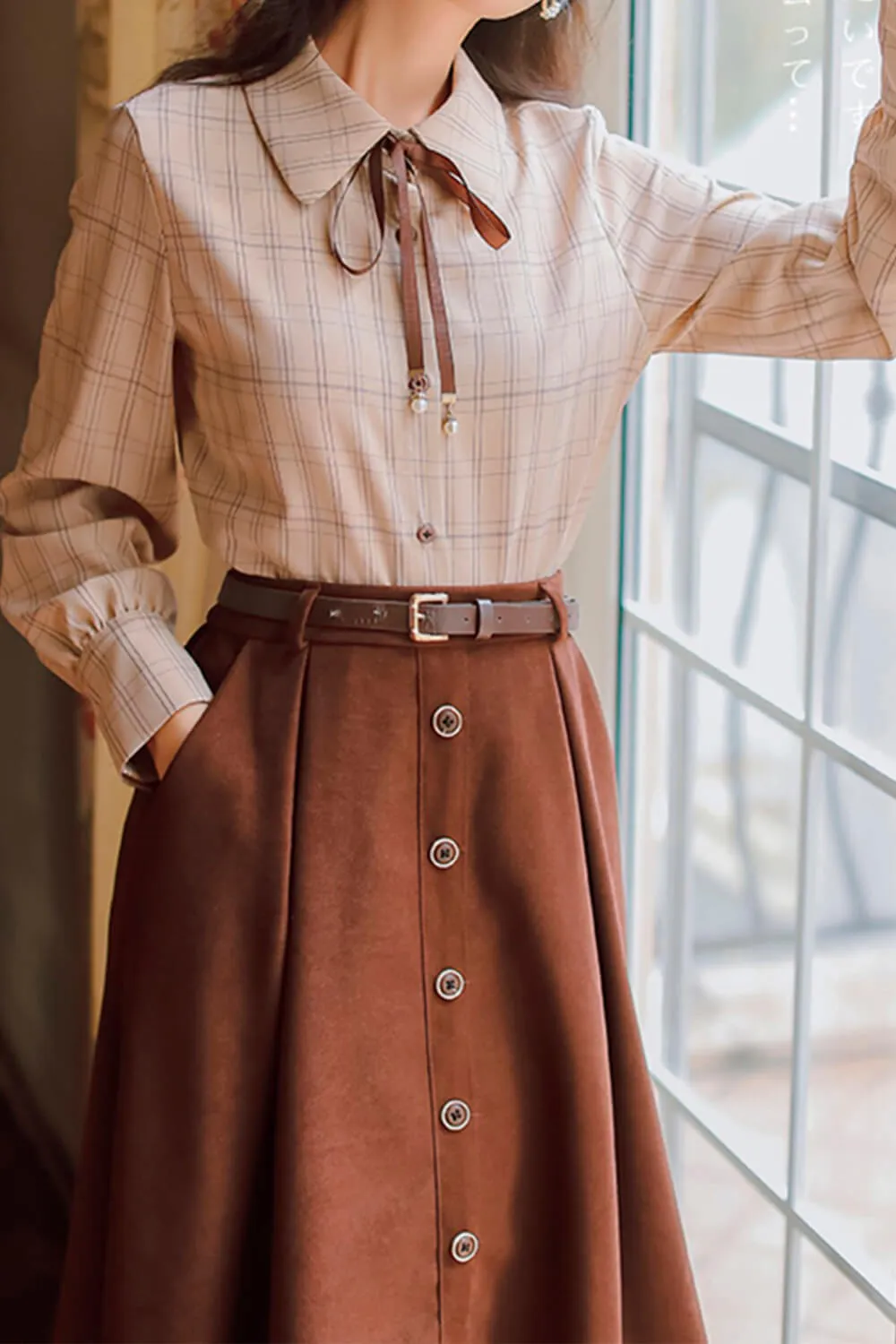 Dark Academia Brown Long Skirt