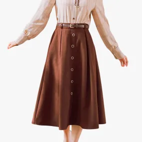 Dark Academia Brown Long Skirt