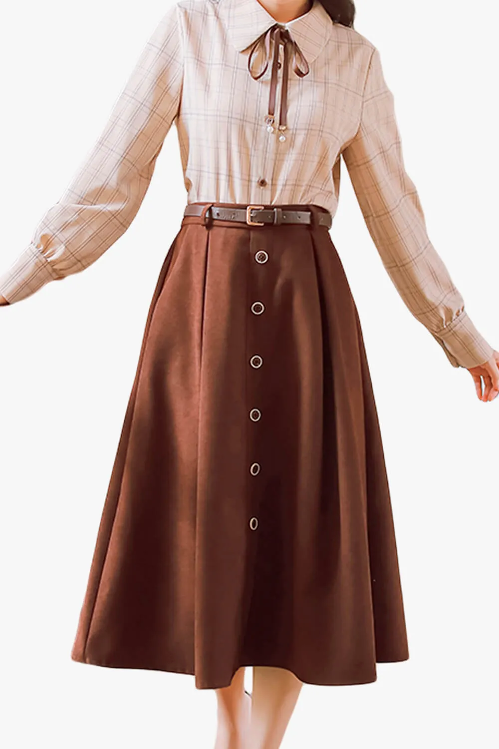 Dark Academia Brown Long Skirt