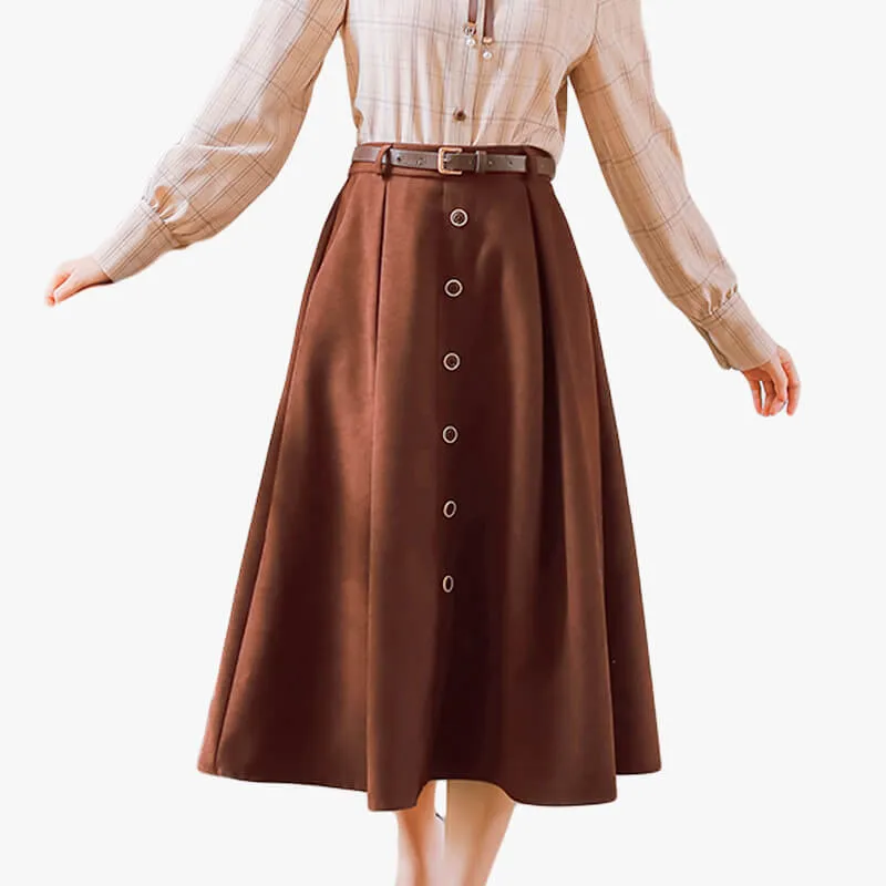 Dark Academia Brown Long Skirt