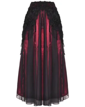 Dark In Love Gothic Petals Embellished Lace Layered Maxi Skirt - Red & Black