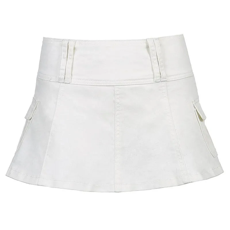 Denim pleated zip-up mini skirt