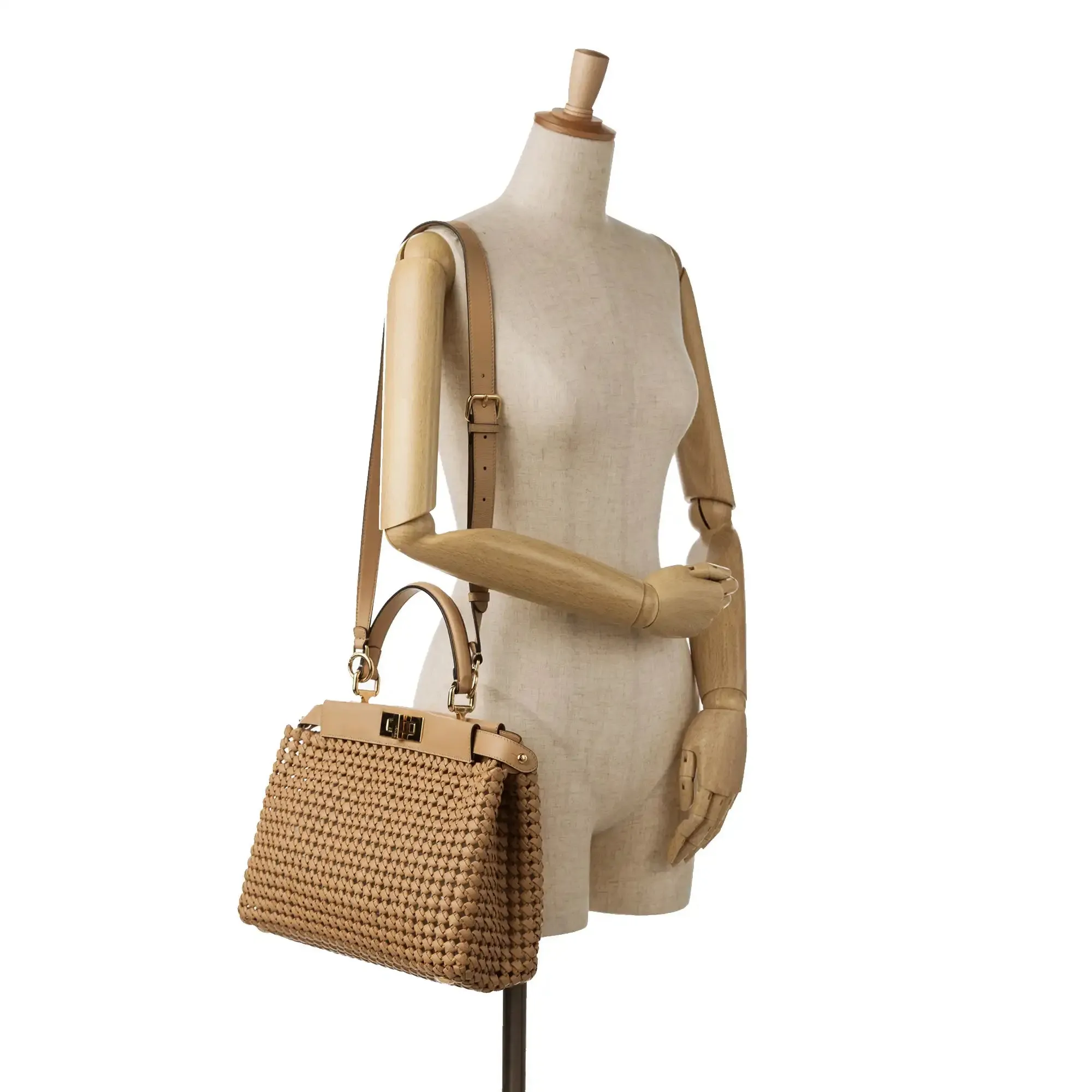 Fendi Peekabo Beige Woven Leather