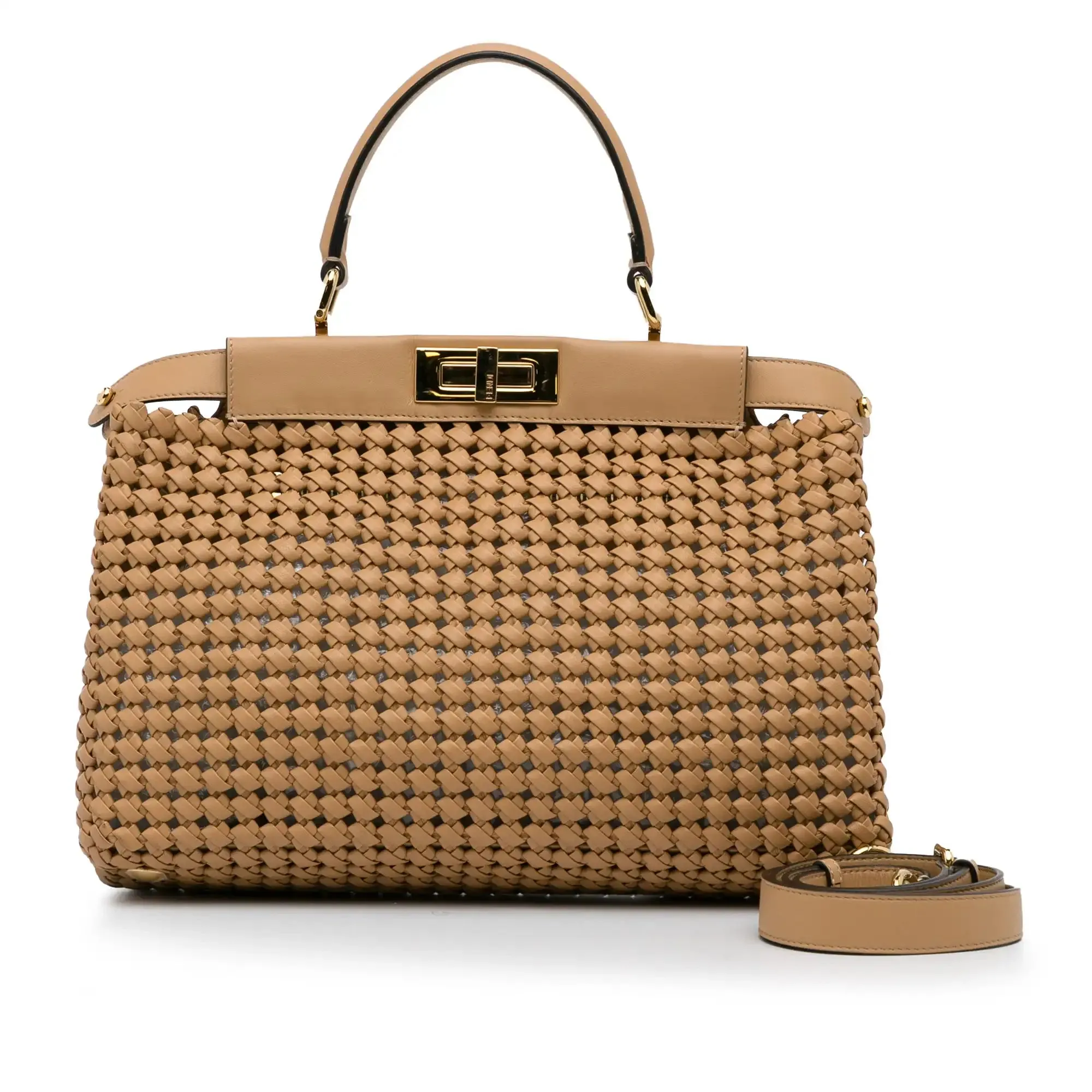 Fendi Peekabo Beige Woven Leather