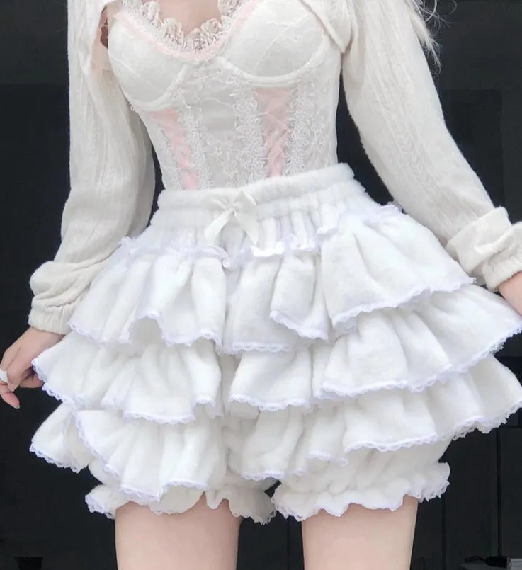 Fuzzy White Ruffled Bloomers