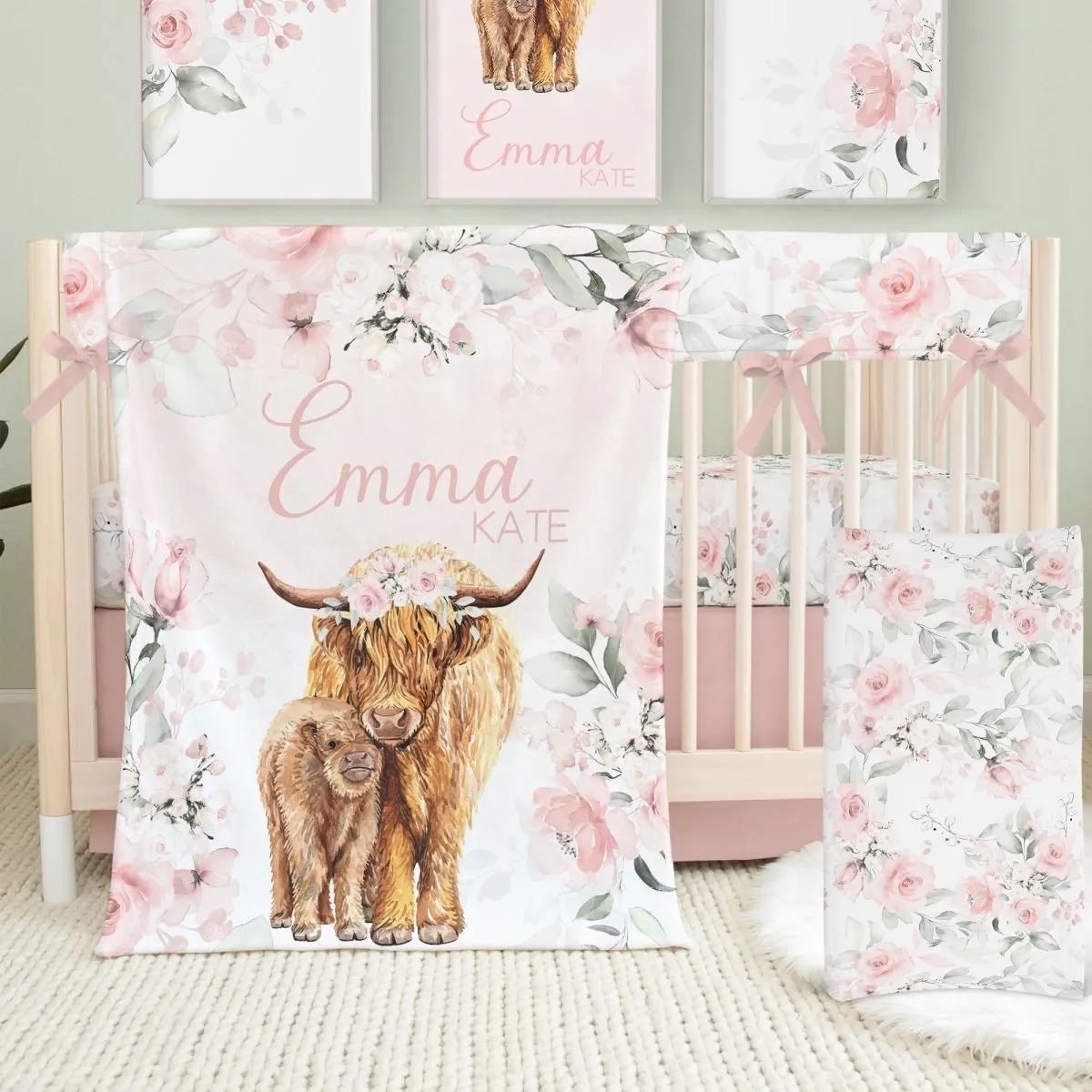Highland Cow Solid Pink Crib Skirt