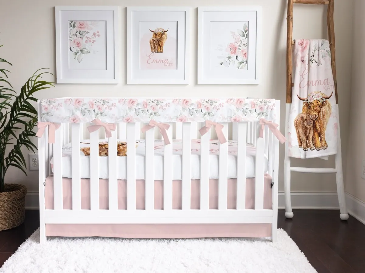 Highland Cow Solid Pink Crib Skirt