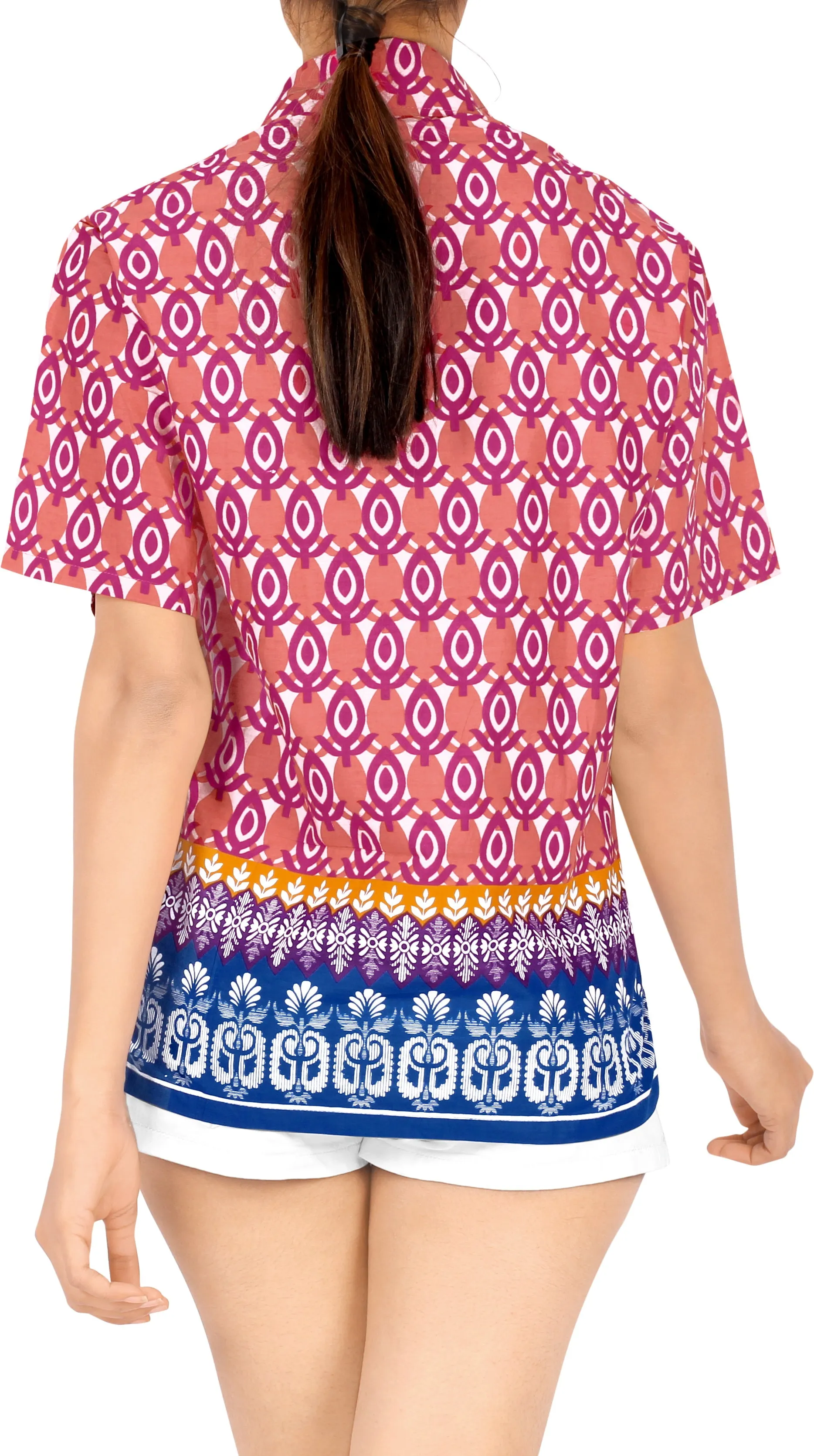 LA LEELA Women's Beach Casual Hawaiian Blouse Short Sleeve button Down Shirt Pink tops