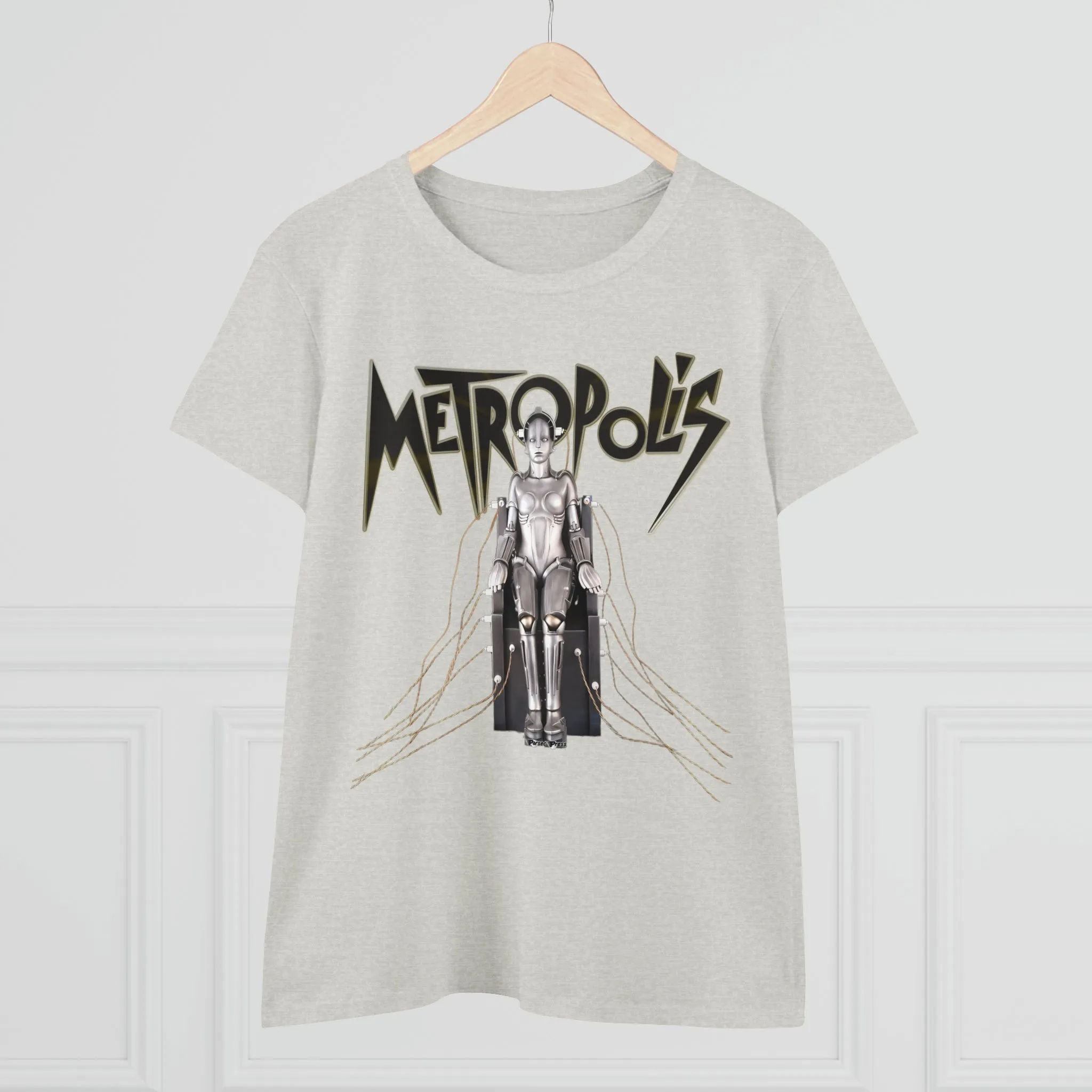 Metropolis movie Women's Midweight Cotton Tee V2, science-fiction machine Robot film 1927 T-shirt, Classic sci-fi shirt, Ladies scifi top