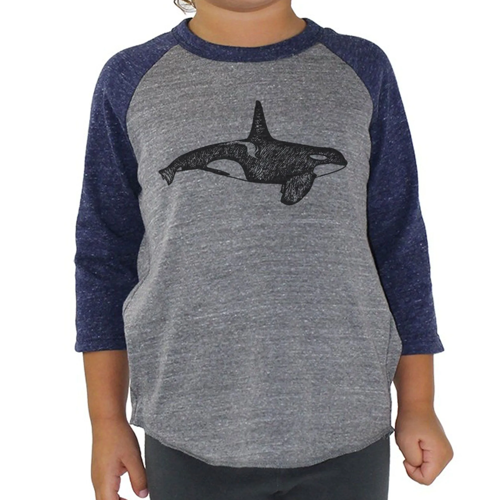 Orca Whale - Toddler Triblend Baseball (Grey/Navy)
