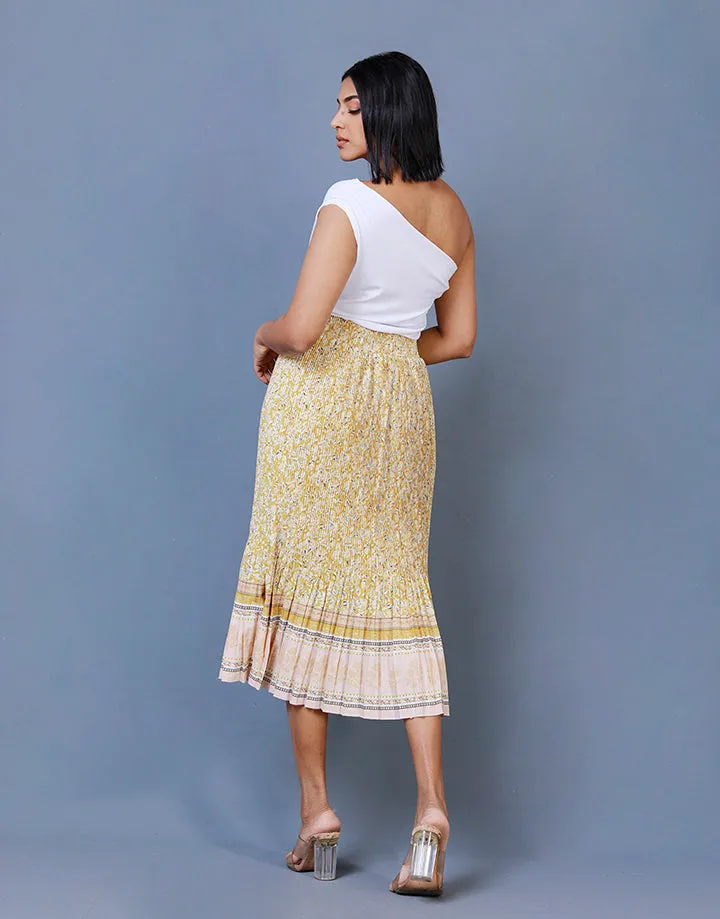 Printed Pleated Midi Skirt