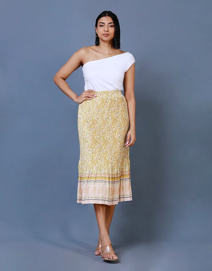 Printed Pleated Midi Skirt