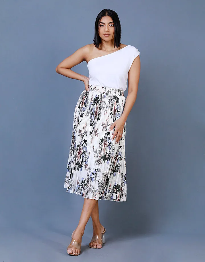 Printed Pleated Midi Skirt