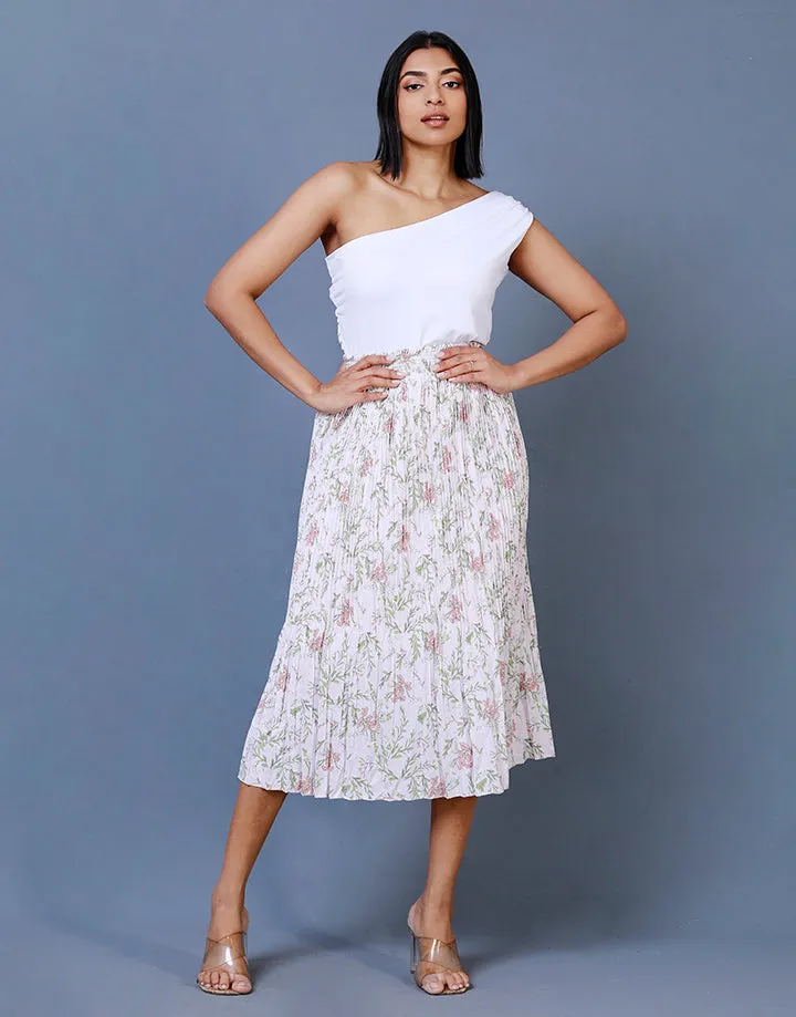 Printed Pleated Midi Skirt