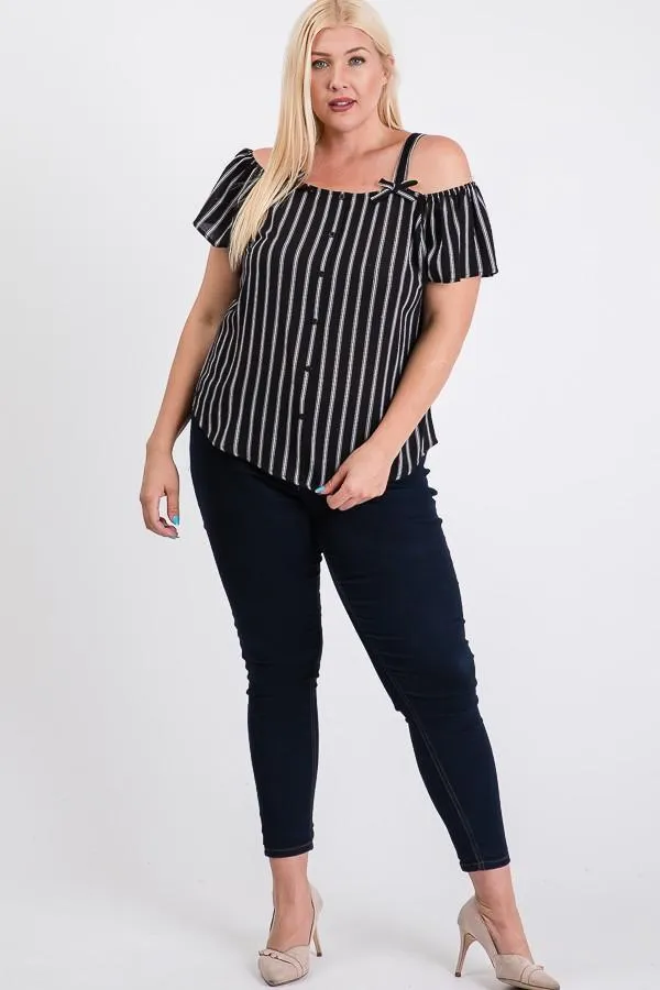 Striped Cold-shoulder Top