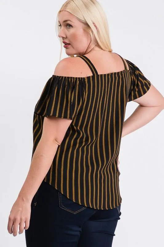Striped Cold-shoulder Top