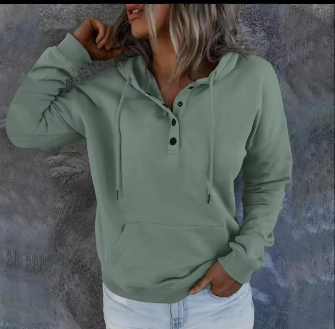 Women's Loose Drawstring Pocket Hooded Sweatshirt S9806771 M